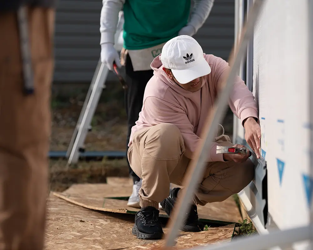Student working on a construction project