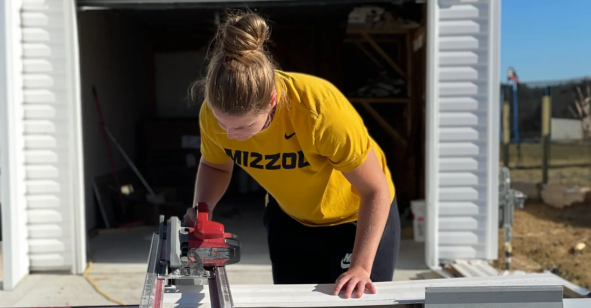 Student working on a construction project