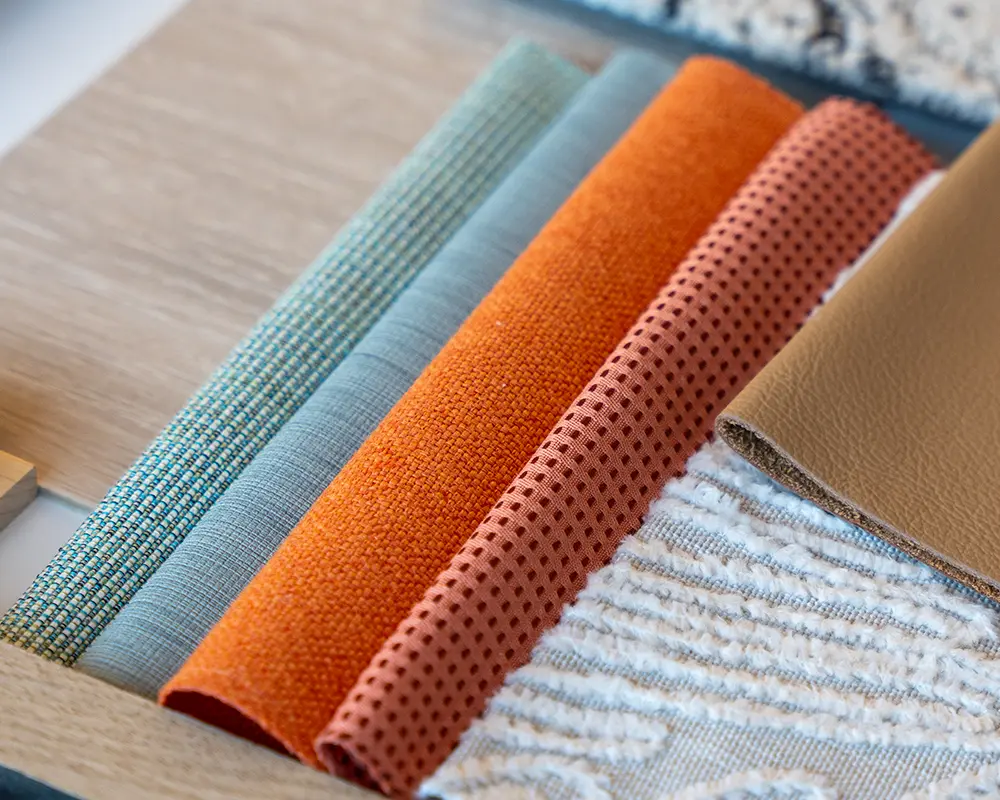 Fabric examples and color swatches