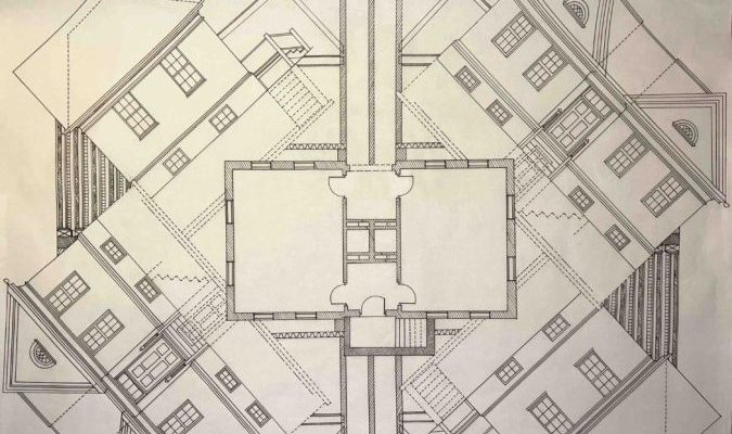 Drafted collage of McAlester Annex plans drawn by Julia Morton