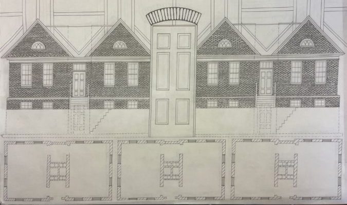 Drafted collage of McAlester Annex plans drawn by Lily Barksdale