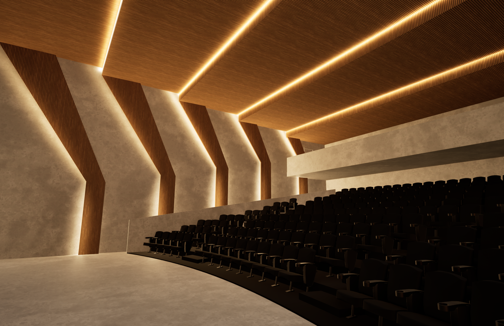 Cinema project interior render illustration designed by Kyndall Allen